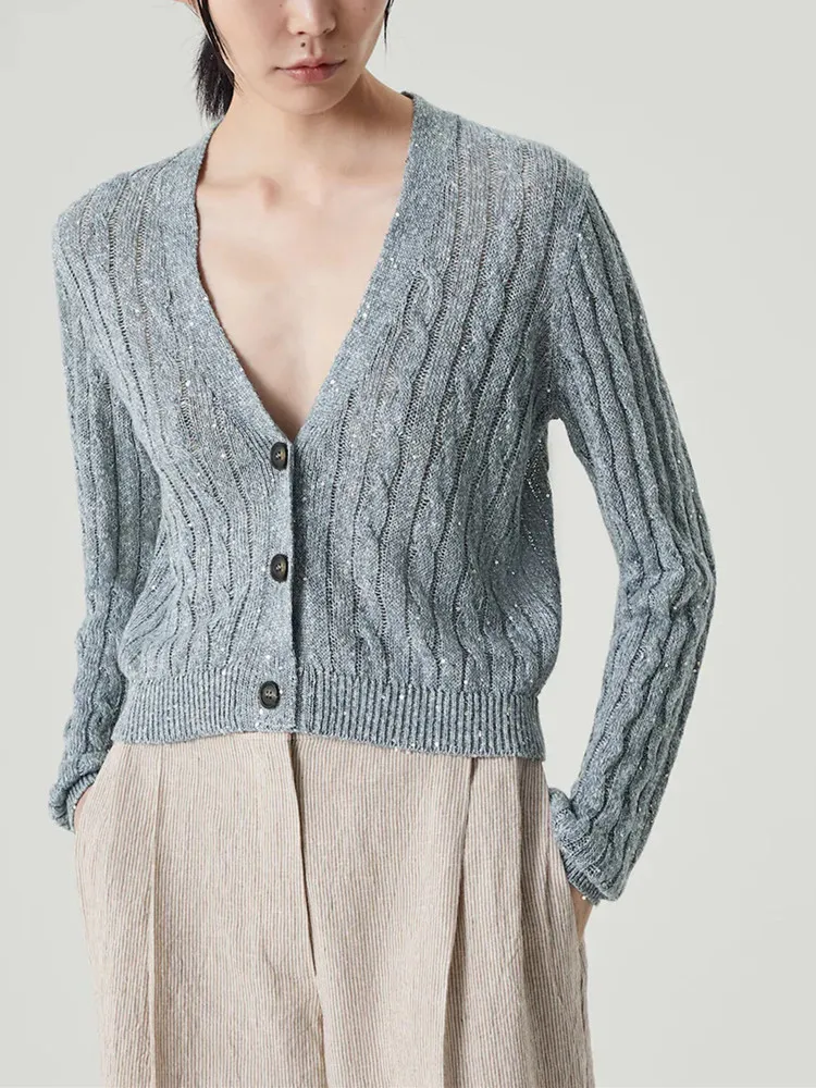 

Women Short Knit Sweater Cardigan Long Sleeve Deep V-neck Single Breasted Female Apricot Or Gray Knitwear Coat 2023 Autumn