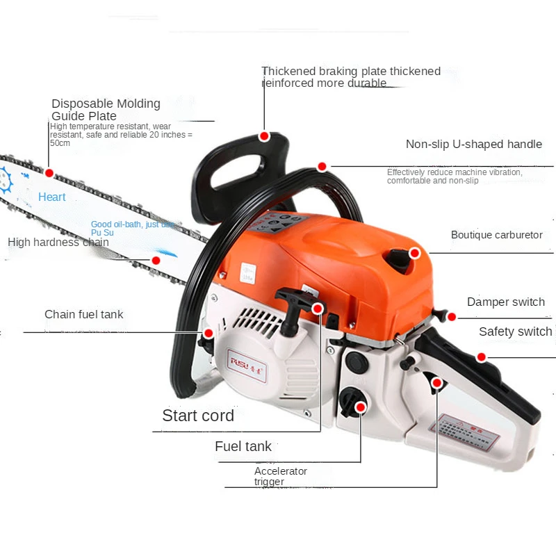 8500W chainsaw logging saw high-power portable chain saw 20 inches chain gasoline logging multi-function