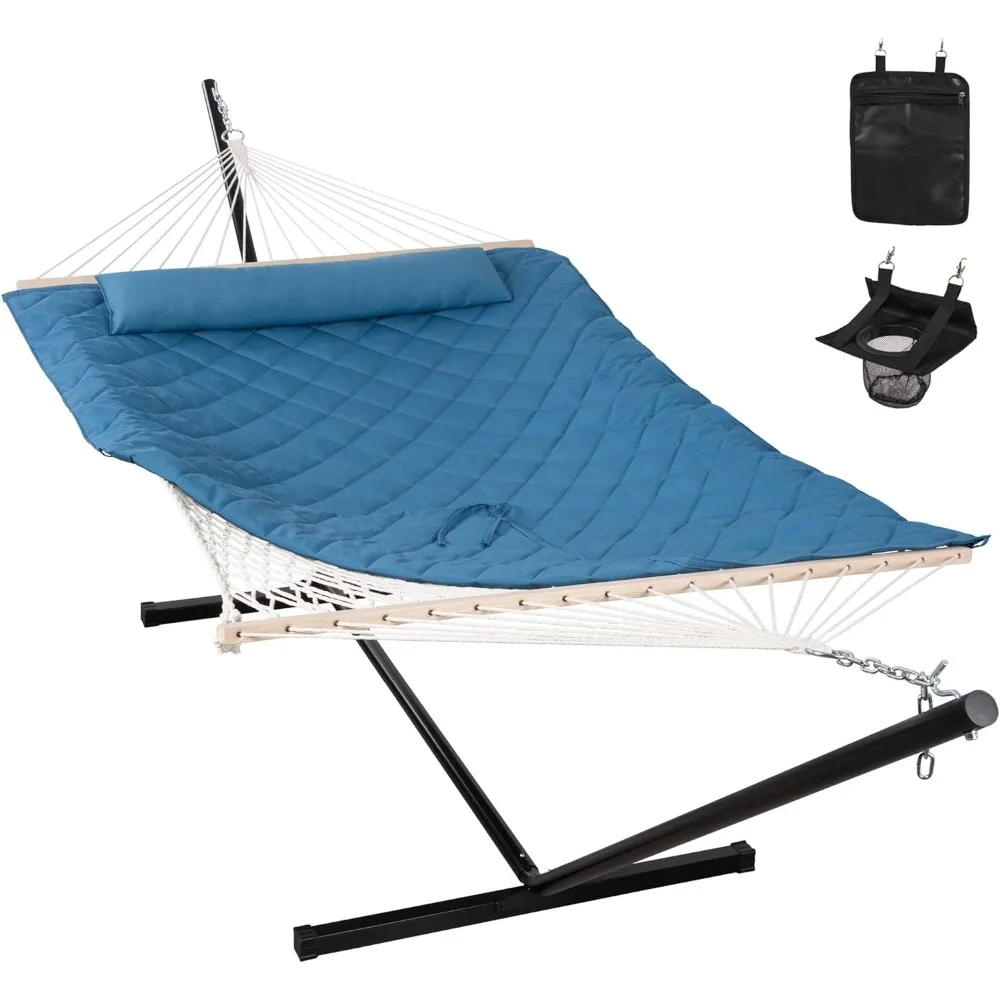 

Double Hammock with Stand Included, Rope Hammock with Detachable Pillow and Hammock Pad,450 LBS Weight Capacity, Blue