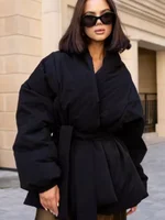 Vintage épaissir fausse fourrure laine veste femmes mode à capuche fermeture éclair poche lanterne manches manteau hiver femme vêtements d'extérieur quotidiens 1