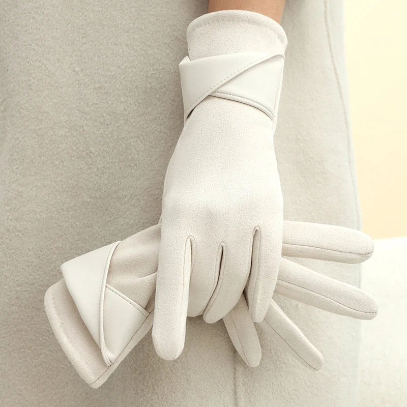 1 Pair Suede Gloves For Women Winter Velvet Gloves Elegant Touch Screen Gloves Riding Driving Keep Warm Outdoor Christmas Gift - 4