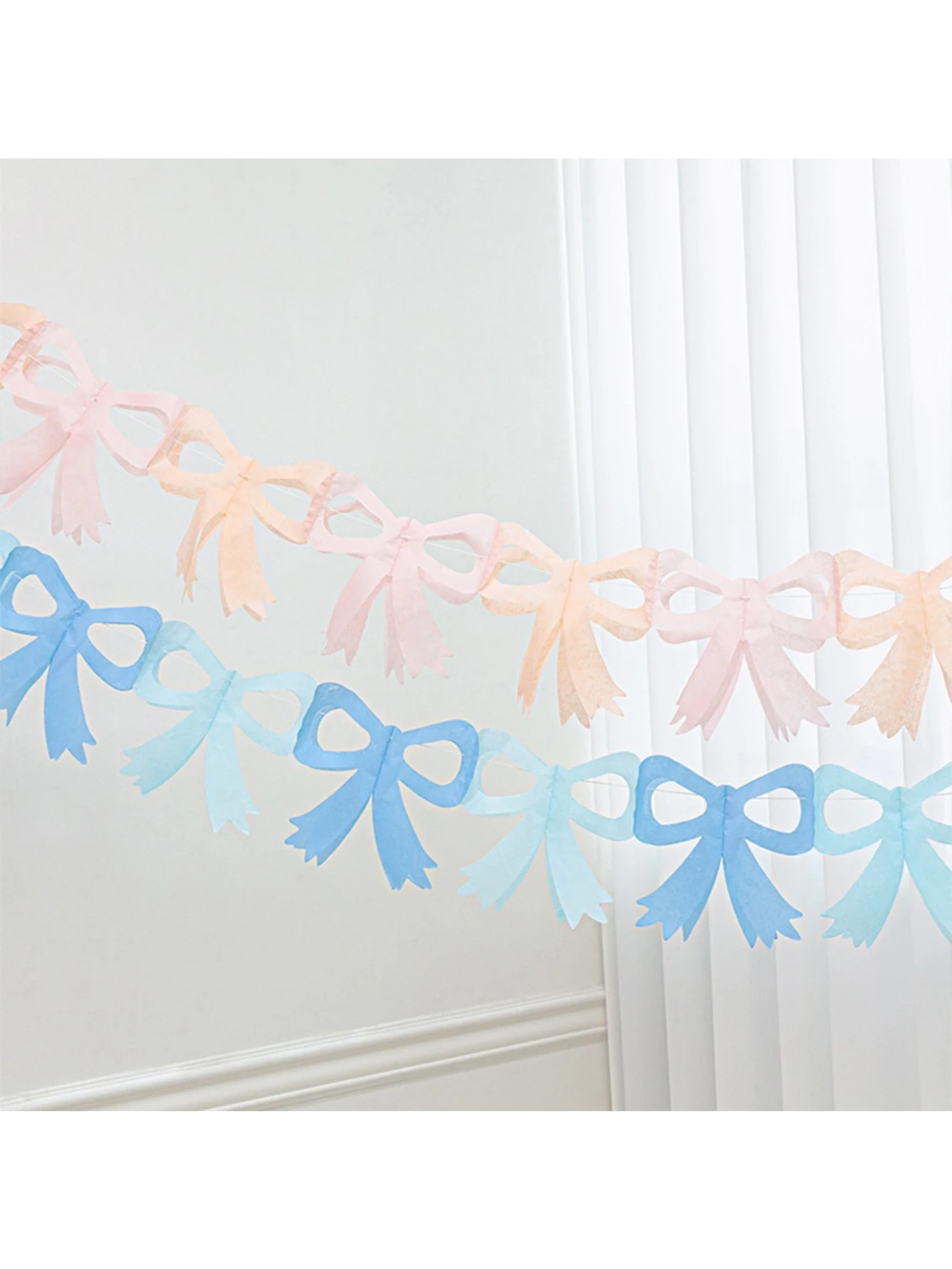 Blue and pink paper bow flag party birthday festival wall decoration two-color splicing flag small fresh style decoration