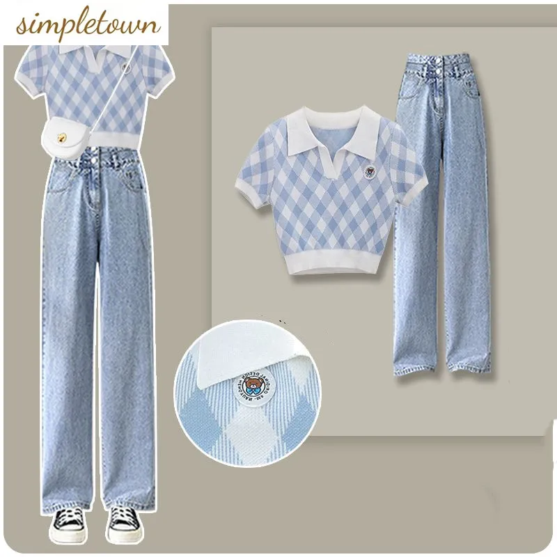 2023 Sweet Style Wear Fashion Top Slim Fit and Age Reducing Two Piece Set Spring/Summer New Casual Jeans Set