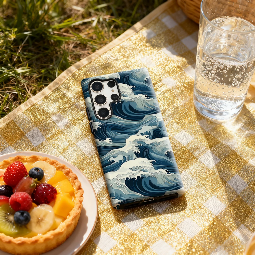 Glossy Ocean Wave Pattern Double-Layer Phone Case