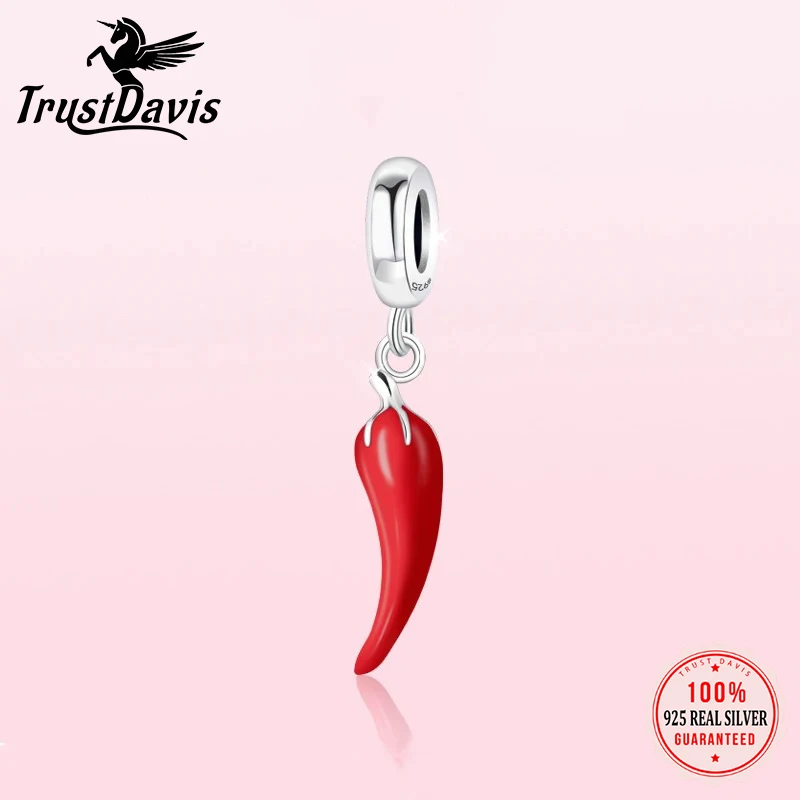 925 Sterling Silver Charm Beads Red Pepper Bracelet Necklace Handmade DIY Accessories Jewelry HY706 silver necklace charms