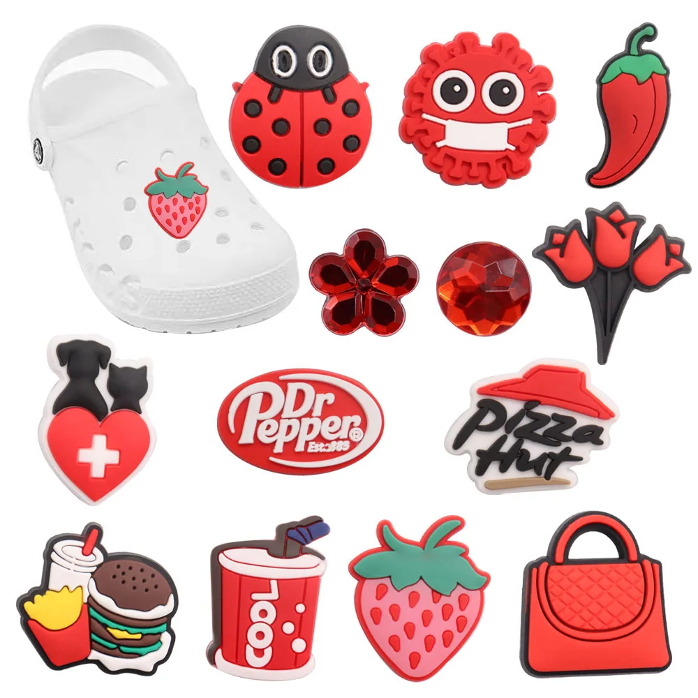 1-13 Stück PVC Erdbeere Chili Coole Schuhanhänger Schnalle Clog Hamburger Schuhdekoration Passend für DIY Kinder Süßes Weihnachtsgeschenk