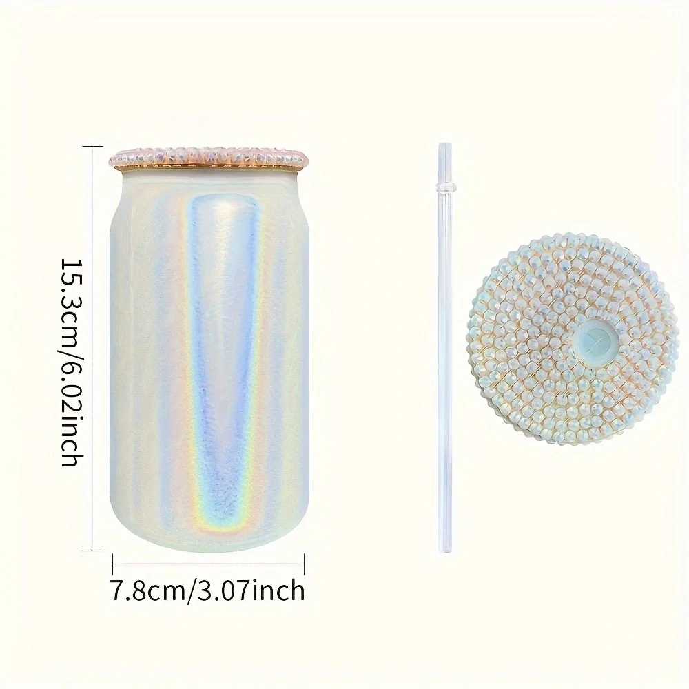 Double Wall Glass Cup 16oz Shimmer Glass Cup Sublimation Mason Glass Cups With Lid Straw Beer Glasses Summer Juice Coffee Cup