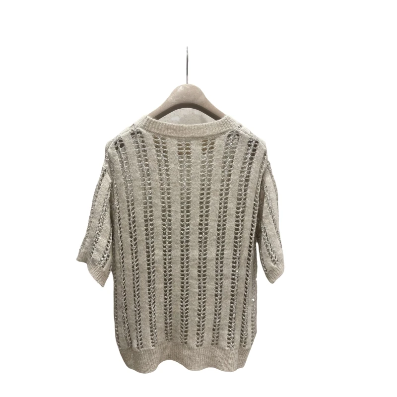 24 Women's Sweater Vintage Knitwear Thick Pullovers Custom Bead Yarn Wool Mohair Hollow out Short Sleeve Elegant Sweater 4