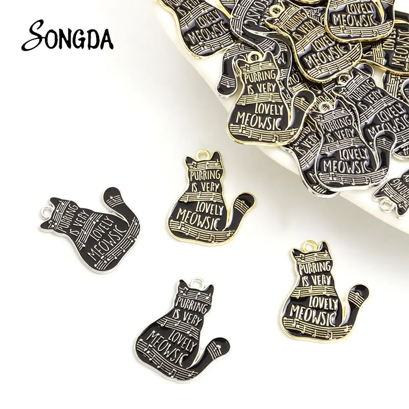 

10pcs Cute Musical Black Cat Enamel Charms PURRING IS VERY LOVELY MEOWSIC Kitten Drip Oil Pendants DIY Handmade Jewelry Making