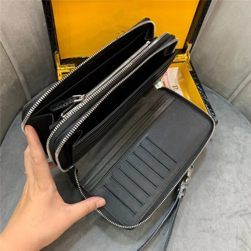 Authentic Crocodile Skin Businessmen Long Organizer Wallet Wristlets Clutch Bag Genuine Real Alligator Leather Male Card Purse 4