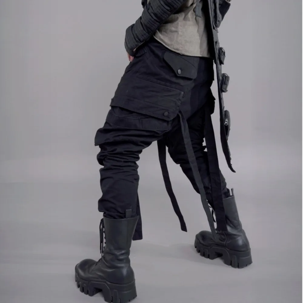 

Avant-Garde Dark Wasteland Style Wear Designer Lace-up Paratrooper Pants Three-Dimensional Pocket Overalls Men's Fashion