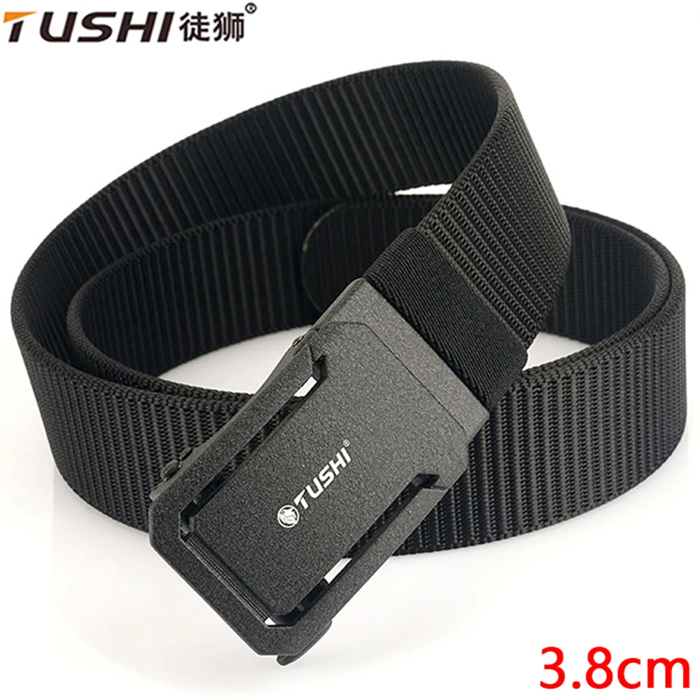 TUSHI Golf Sports Metal Automatic Buckle Nylon Tactical Belts For Men Adjustable Trousers Waistband Outdoor Belt Quick Dry 3.8cm