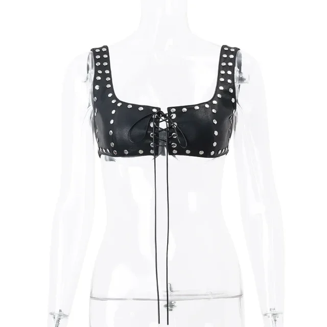 Laura PU Leather Lace Up Crop Top 4