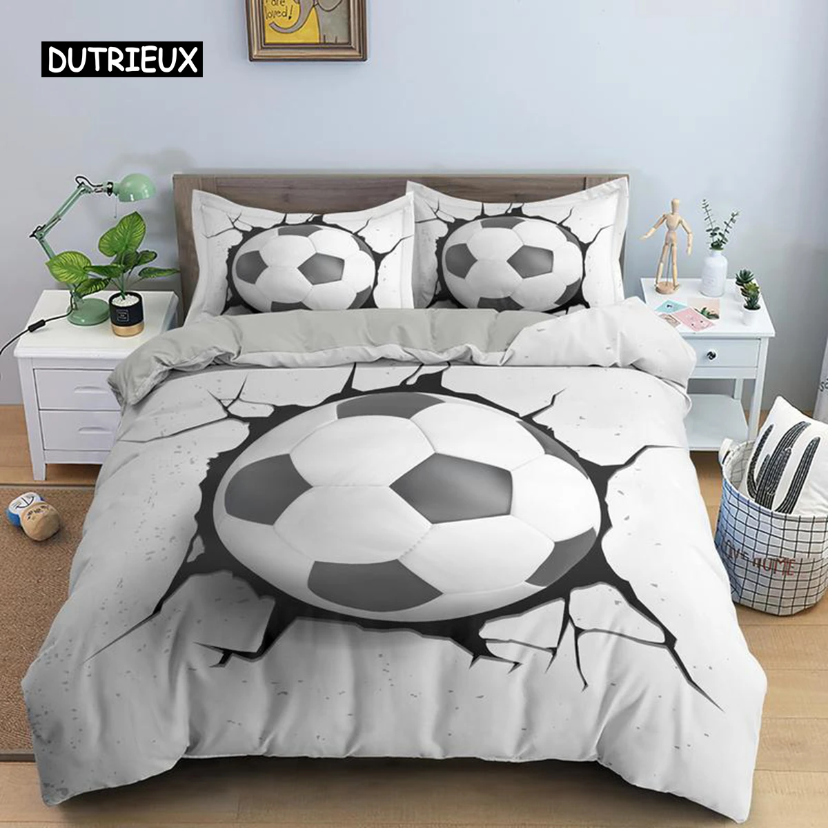 

Комплект постельного белья с 3D рисунком футбольного мяча, пододеяльник, наволочка, чехол для двуспальной кровати, спортивный пододеяльник с двумя мячиками