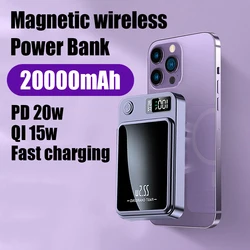 20000mAh Magnetic Wireless Power Bank PD20W MagSafe Powerbank External Auxiliary Battery Charge For iphone 15 12 13 14 Pro Max