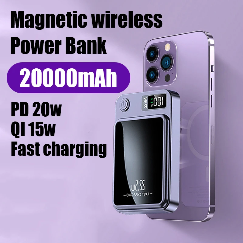 20000mAh Magnetic Wireless Power Bank PD20W MagSafe Powerbank External  Auxiliary Battery Charge For iphone 15 12 13 14 Pro Max - AliExpress