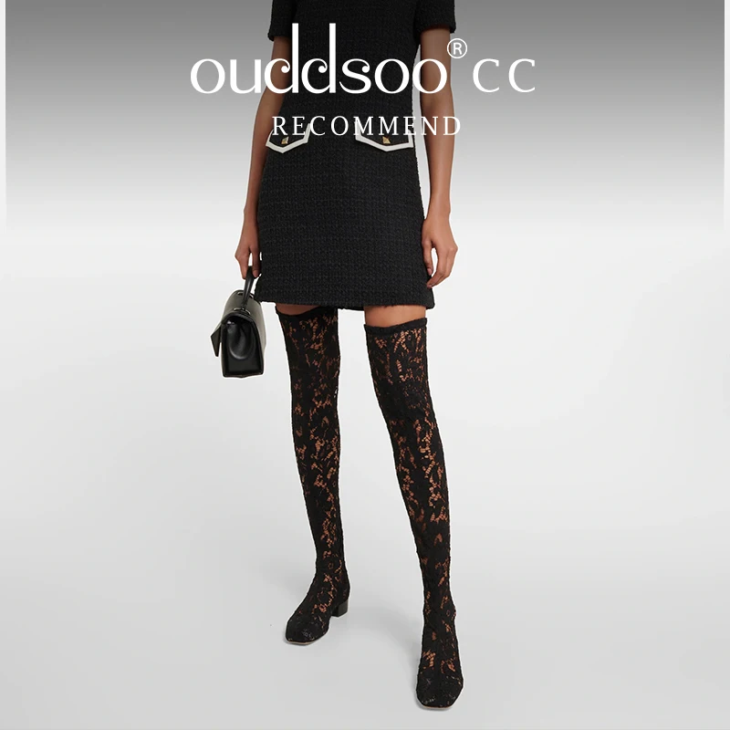 

Ods Sexy Women Dance Shoes Lace Over The Knee Boots Square Toe Thick High Heels Thigh High Boots Black Lace Long Boots Plus Size