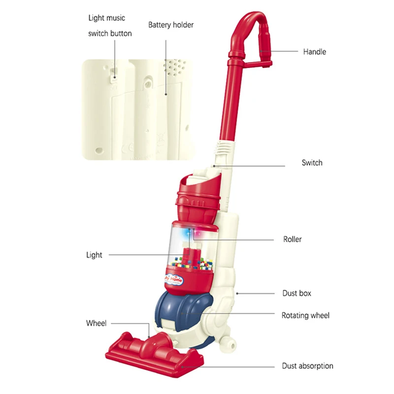 Kids Vacuum Cleaner Plastic Cleaner Toy True Suction Walking Ability Toddler Pretend Cleaning Machine