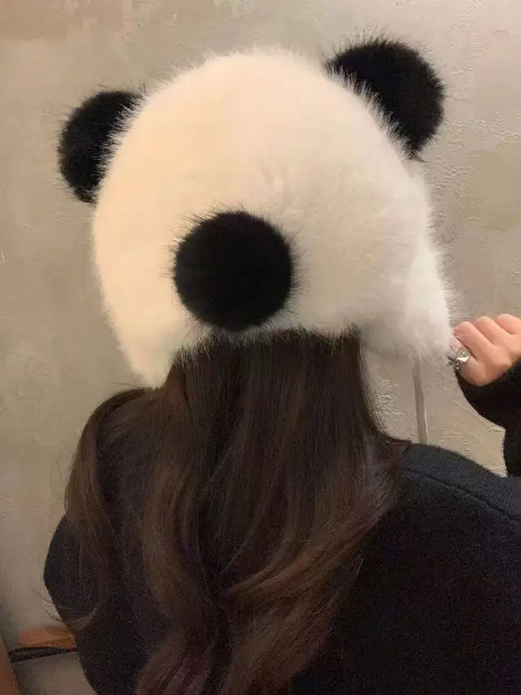 Cute Plush Animal Panda Cartoon Fuzzy Beanie Hat Winter Adult Women's Men's Costume Warm Fluffy Cosplay Girls Cap