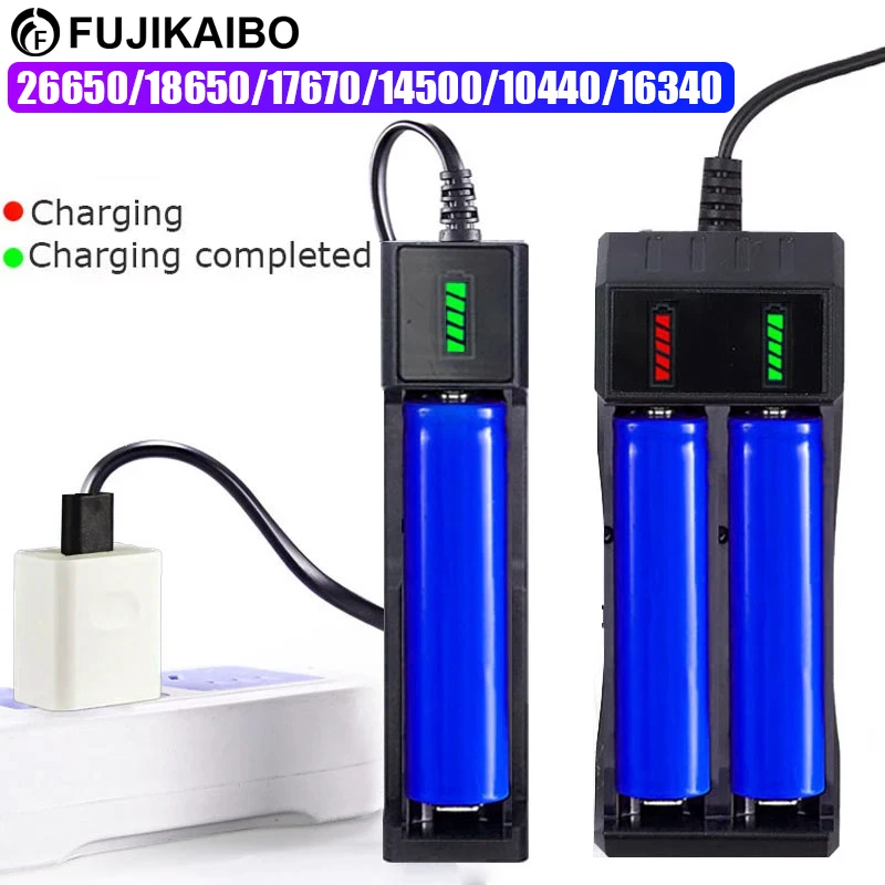 Battery Charger 18650 Battery Charger 1-4 Slots Dual 18650 Charging 3.7V Rechargeable Lithium Battery USB Charger for 16340 14500 26650