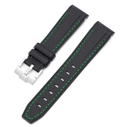 Premium 20mm Rubber Silicone Watch Band - Curved End Wrist Bracelet - 20mm (Black green)