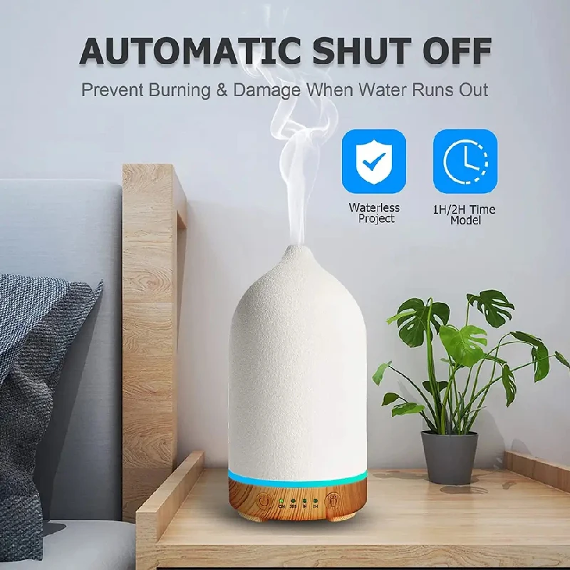 Diffuseur d'huiles essentielles ultrasonique à brume froide en céramique avec humidificateur à 7 LED pour aromathérapie_voghion.com
