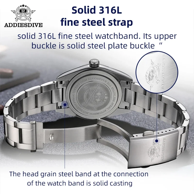 ADDIESDIVE 36mm PT5000 Mechanical Automatic Watch Sapphire Crystal 100M Diving Super Luminous BUSINESS Watches Relogio Masculino