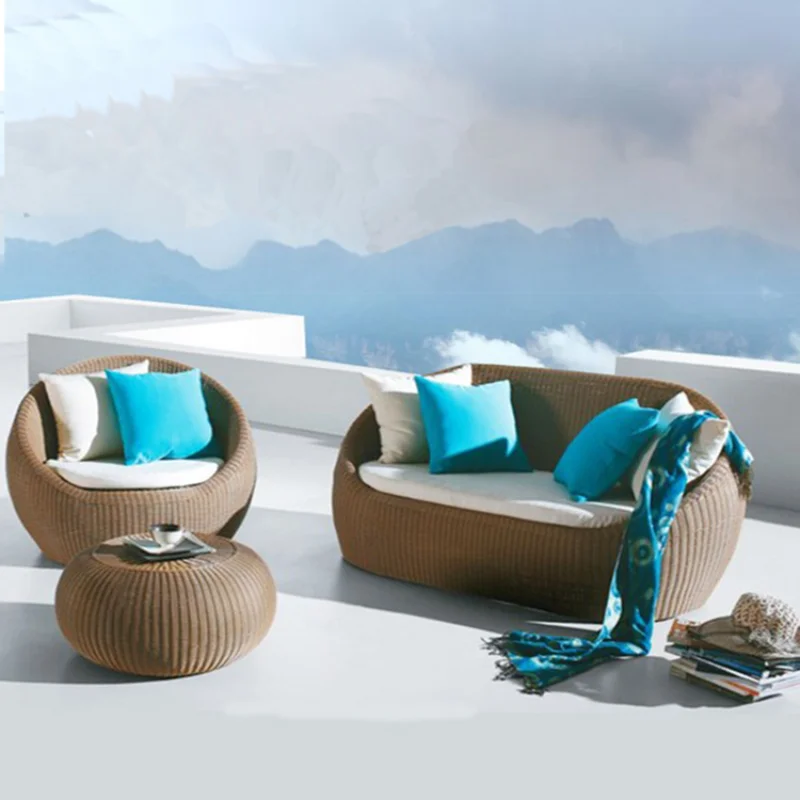 

Customized outdoor rattan sofa, outdoor balcony, coffee shop, leisure area, rattan chair, rattan weaving living room