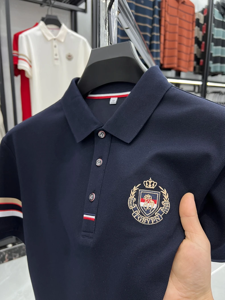 High end brand men's short sleeved polo shirt with classic stripe design top summer fashion embroidery breathable casual T-shirt 16 S897a32452c1f4119b4fce2a25c9f64e4s