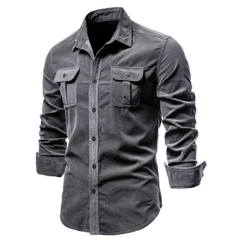 Camicia da lavoro da uomo in velluto a coste giapponese basic in cotone autunnale da uomo slim casual a maniche lunghe 1