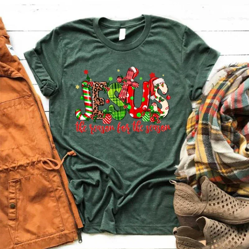 

Футболка с Иисусом Рождественский Христианский подарок Рождество Иисус цитаты женская одежда Религиозная Христианская Рождественская вера рубашка L
