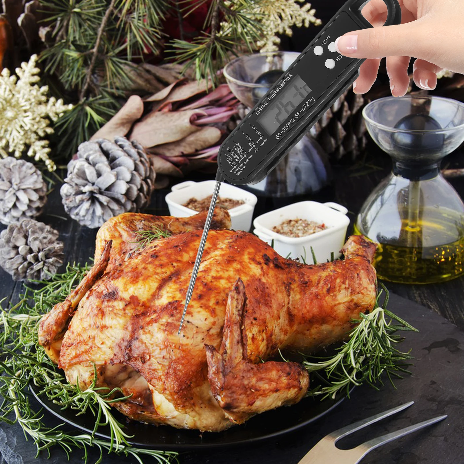 Digital Meat Thermometer With Internal Magnet Hanging Hole For Bbq Baking Air Fryer Cooking Food Temperature Stainless