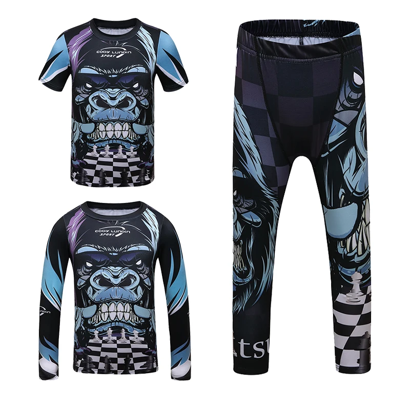 

Детские Bjj Rashguard футболка для джиу джитсу ММА + штаны комплекты для кикбоксинга для мальчиков для спортзала детские шорты для Муай Тай одежда для ММА компрессионные колготки