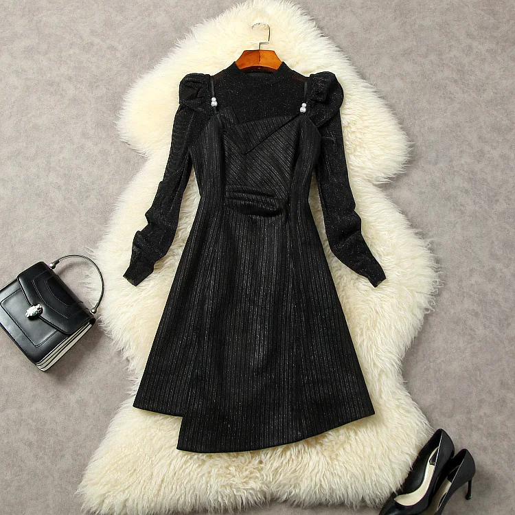 

European and American women's wear autumn 2022 new styles Long sleeve bright silk T-shirt Fashion irregular dress two-piece