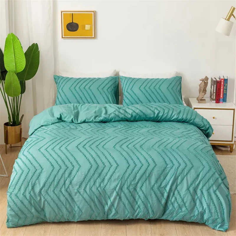 

Solid Color Stripe Cut Flowers Bed Sets Full Queen Wave Patchwork King Size Duvet Cover with Pillow Cases Home Comforter Cover
