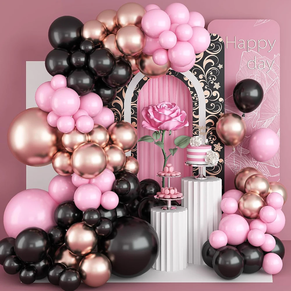 100Pcs-Baby-Pink-and-Black-Balloons-Garland-Arch-Kit-Wedding-Girl-Women ...