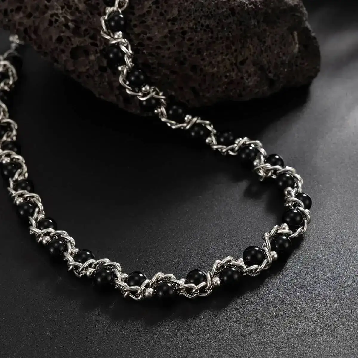 Lacteo 2025 Trendy Creative Imitation Pearl Beaded Chain Necklace Bracelet for Men Vintage Clavicle Chain Charm Jewelry Gift Set