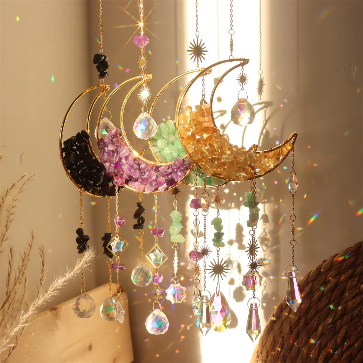 New Suncatcher Crystal Prism Ball Gold Moon Star Rainbow Sun Catcher Indoor Window Car Hanging Garden Decoration Regalo Di Natale