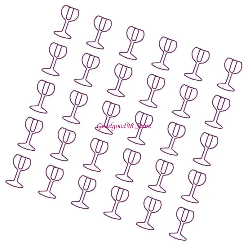 30Pcs 와인 유리 모양 종이 클립 파일 주최자 클립 금속 책 마커 클립