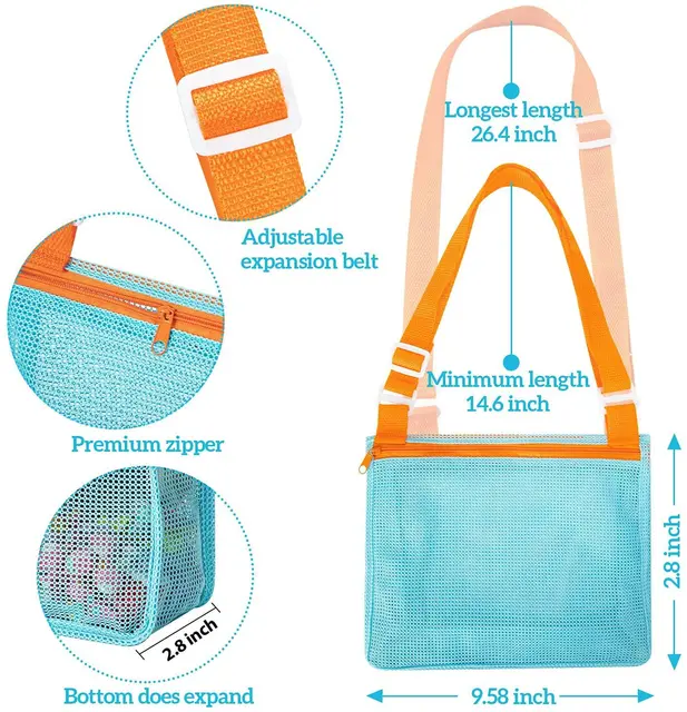 Beach Toy Mesh Bag Kids Shell Collecting Bag Mesh Beach Sand Toy Totes Colorful Mesh Beach Bag Swimming Accessories Storage Bag 5