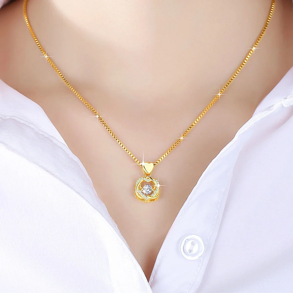 Women Light Luxury 9999 24K Real Gold Moissanite Clavicle Chain Only Love Necklace Pendant Smart Love Necklace