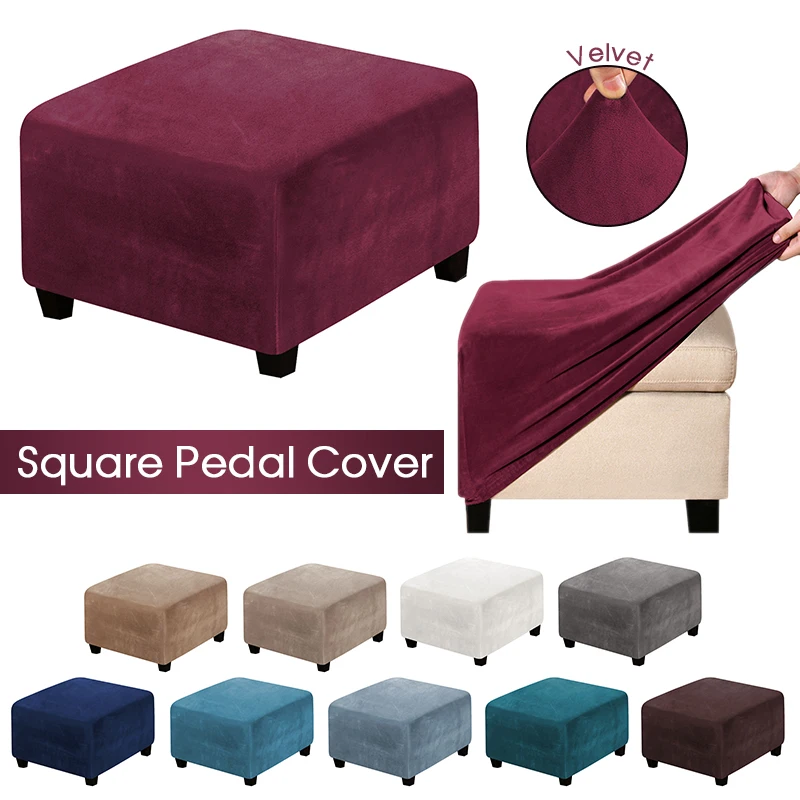 Torlia Stretch Velvet Universal Ottoman Cover,Square Ottoman Covers Ottoman Slipcovers Square Foot stool Protector Covers,Thick with Elastic Bottom,Washable-red 