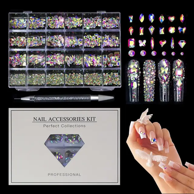 Nail Art Rhinestones Kit Multi-shaped Glass Gemstones For Nails Rhinestone  Luxury Crystal Nail Art Decor Nail Tool For Women - AliExpress