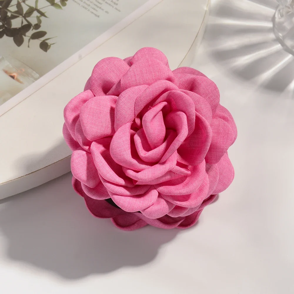 Vibrant Cotton Rose Flower Hair Claw Clips - Medium Size Shark Clamp