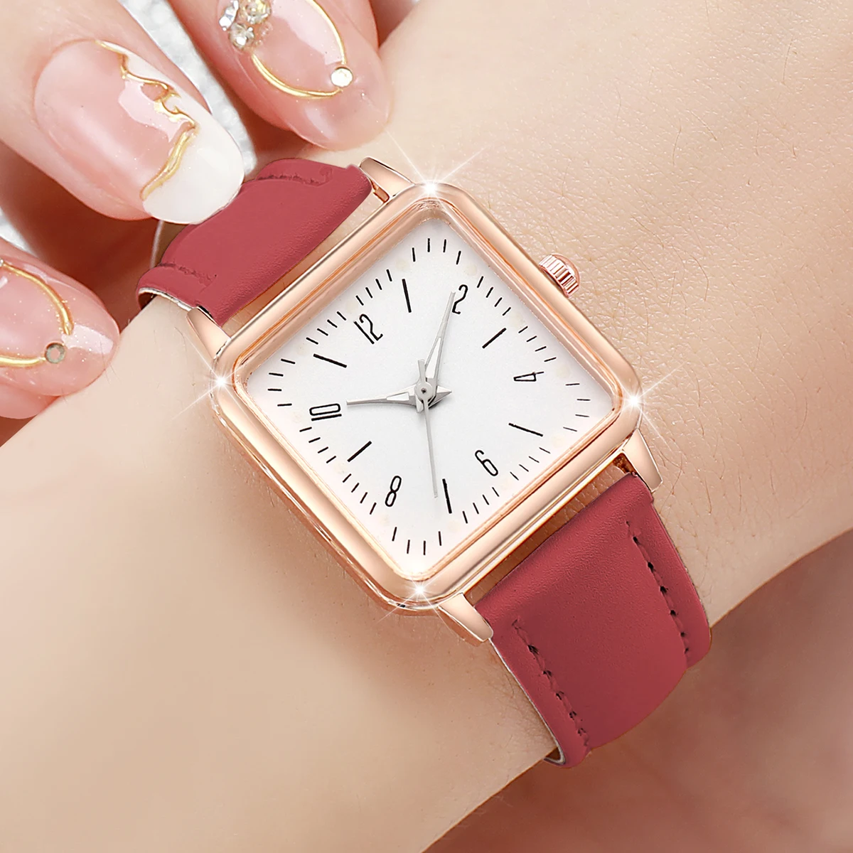 8Pcs/Set Fashion Women's Watch Sweet and Elegant Academy Style Leather Quartz Watch Set (Box Not Included)