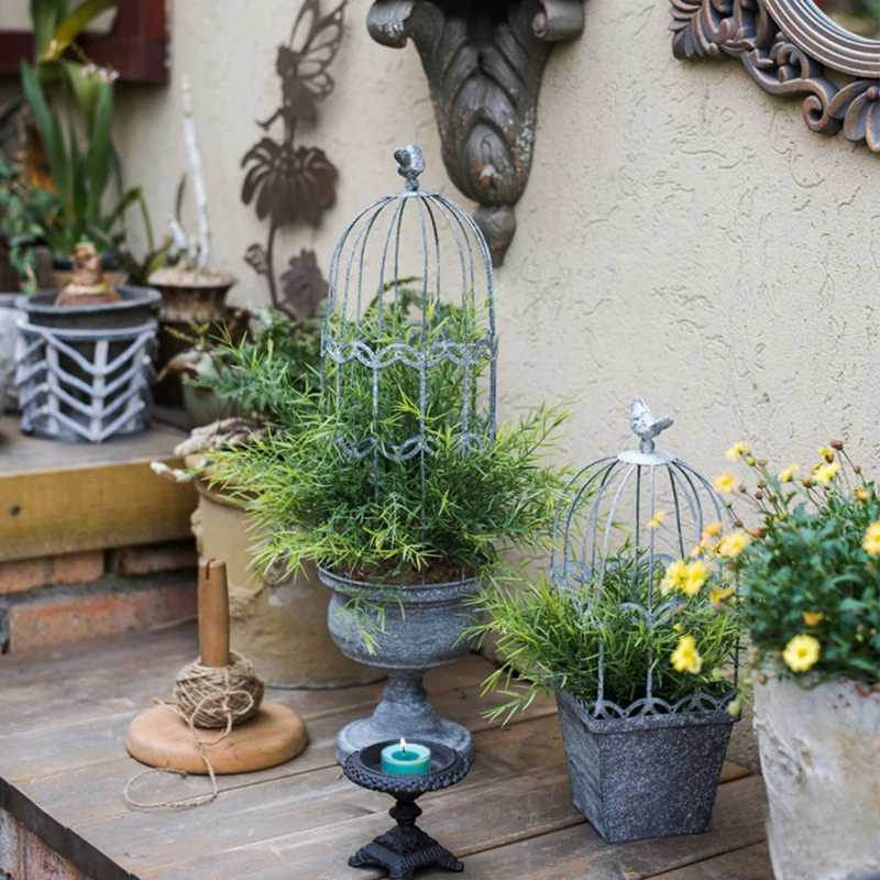 Bird Cage Flower Pot Stand Iron Climbing Vine Support Courtyard Garden Decor Vintage Plant Display Rack Unique Garden Accent