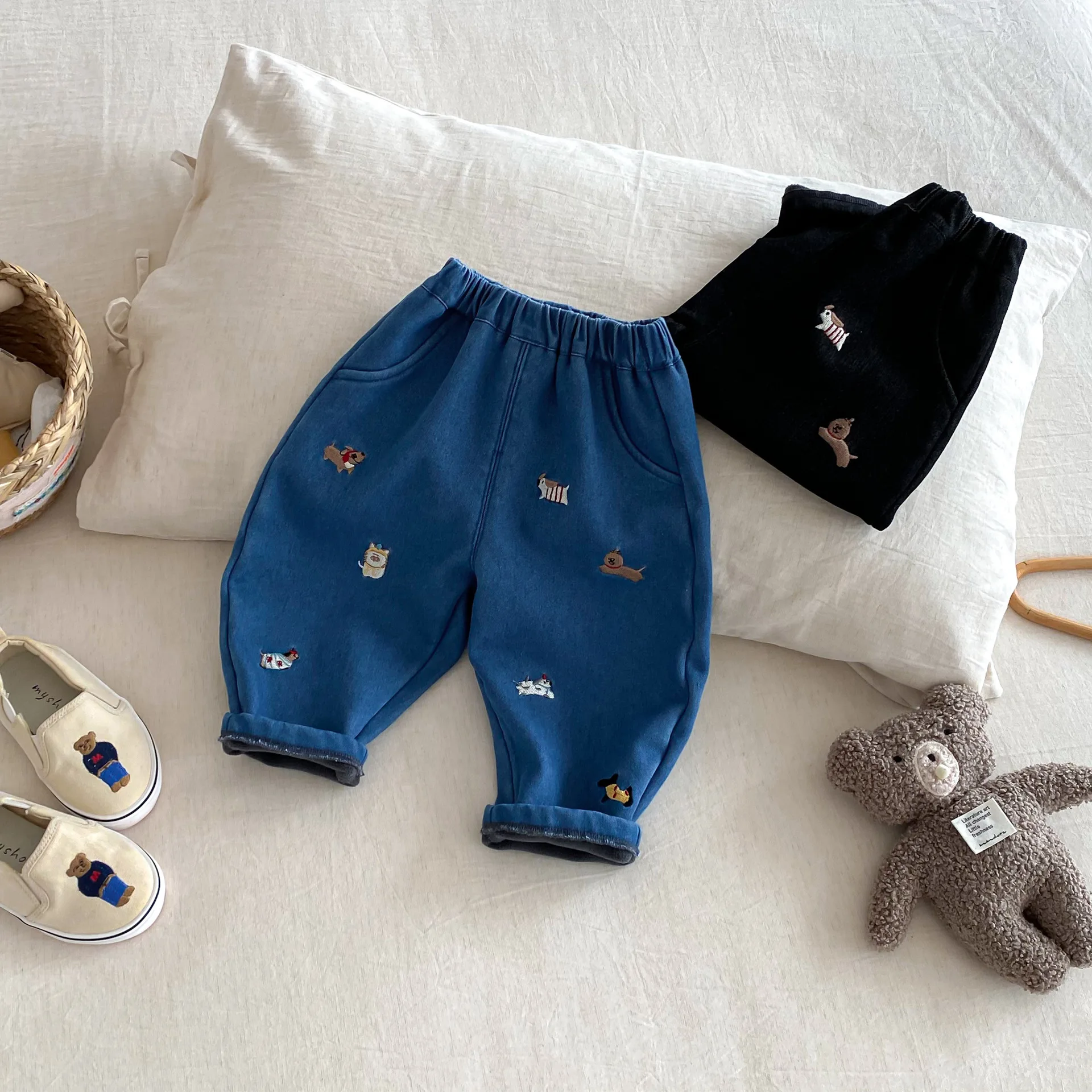 Kids Denim Pants Fur Lining Thicken Jeans