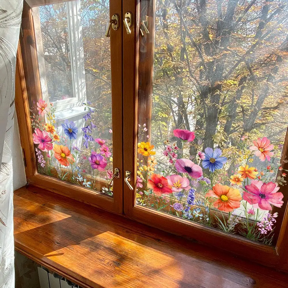 Double Sided Colorful Flowers Butterfly Wall Sticker Electrostatic Paste PVC Window Glass Paste Visible Decorative Wall Decal wall stickers window stickers