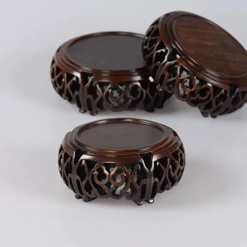 Black sandalwood wood carving, hollowed-out cloud sea,  Buddha statue base, jade, rare stone ornaments, base bracket