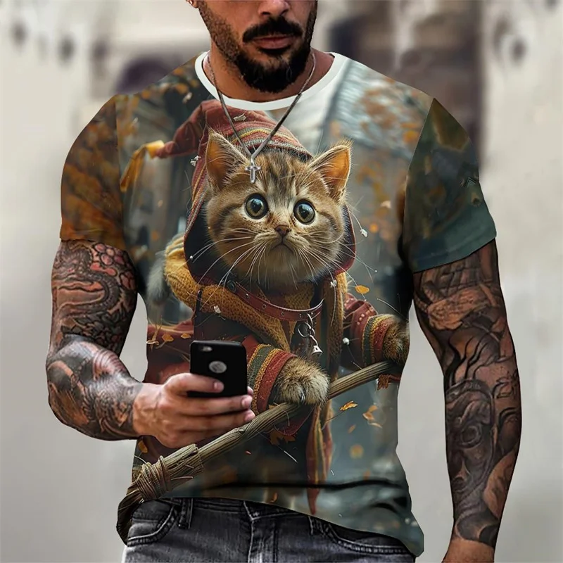 T-shirt Décontracté Funny Cute Cat 3D - Manches Courtes - Tissu élasthanne/polyester - Unisexe Adulte - Neuf Avec étiquettes